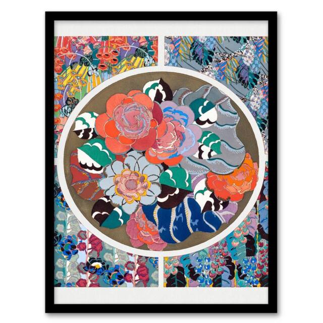 Artery8 Edouard Benedictus Framed Wall Art Print Floral Art Deco Pattern - Size: A4 - image 1