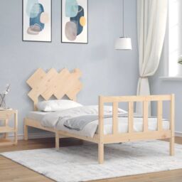 Berkfield Home Bed Frame with Headboard 90x200 cm Solid Wood in Brown - thumbnail 1