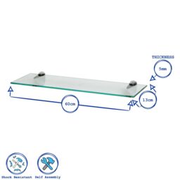 Harbour Housewares 3x Floating Glass Shelves - 60cm - Bathroom Shower Storage Display in Silver - thumbnail 3