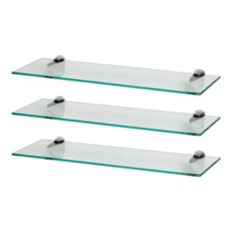 Harbour Housewares 3x Floating Glass Shelves - 60cm - Bathroom Shower Storage Display in Silver