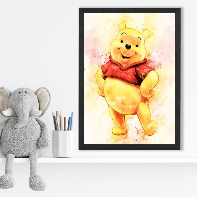 ARTZE Watercolour Winnie the Pooh Art Print with Black Frame SIZE: A2 in Yellow - Size: A4 - image 1