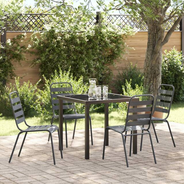 Berkfield Home 5 Piece Garden Dining Set Dark Grey Steel - image 1