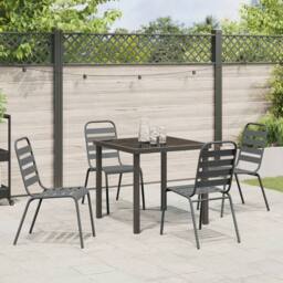 Berkfield Home 5 Piece Garden Dining Set Dark Grey Steel - thumbnail 4