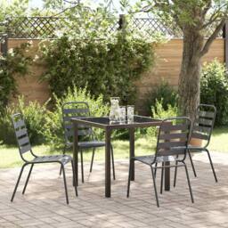 Berkfield Home 5 Piece Garden Dining Set Dark Grey Steel - thumbnail 1