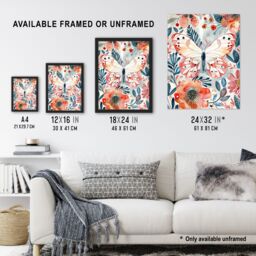 "Artery8 Butterfly Red Blue Floral Watercolour Folk Art Wall Art Print - Size: W18"" x H24""" - thumbnail 3