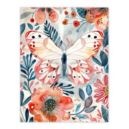 "Artery8 Butterfly Red Blue Floral Watercolour Folk Art Wall Art Print - Size: W18"" x H24""" - thumbnail 1