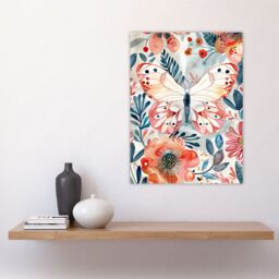 "Artery8 Butterfly Red Blue Floral Watercolour Folk Art Wall Art Print - Size: W18"" x H24""" - thumbnail 4
