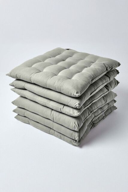 Homescapes 6 Pack Seat Pads Luxury 100% Cotton Indoor Outdoor Garden Cushion, 40cm in Grey - Size: 40 cm x 40 cm - image 1