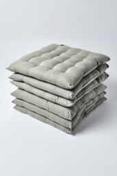 Homescapes 6 Pack Seat Pads Luxury 100% Cotton Indoor Outdoor Garden Cushion, 40cm in Grey - Size: 40 cm x 40 cm