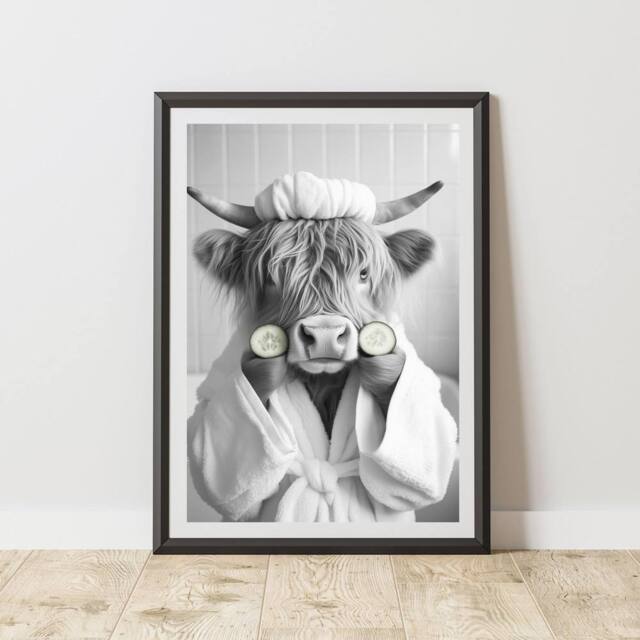 60 SECOND MAKEOVER Highland Cow Cucumber Eyes Quirky Animal Print - Size: A4 - image 1