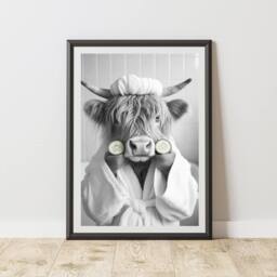 60 SECOND MAKEOVER Highland Cow Cucumber Eyes Quirky Animal Print - Size: A4 - thumbnail 1