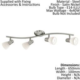 Loops Flush 4 Spot Ceiling Light Satin Nickel Shade White Glass Bulb E14 4x40W in Metallics - thumbnail 2