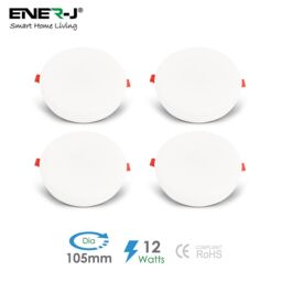 ENER-J 12W Frameless Recessed-Surface Super LED Panel, 105mm, Round, 6000K (pack of 4) in White - Size: 25 cm diameter x 19 cm high - thumbnail 2