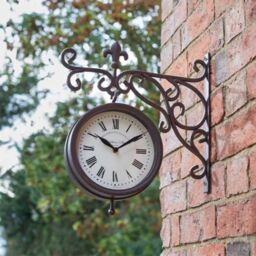 Marco Paul 35cm Brown Station Clock & Thermometer for Outdoors & Indoors