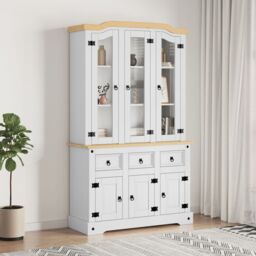 Berkfield Home Highboard Corona White 112x43x196 cm Solid Wood Mexican Pine - Size: 112 x 43 x 196 cm