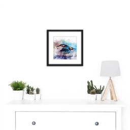 Artery8 Watercolour Filter Kingfisher Bird River Photo 8X8 Inch Square Wooden Framed Wall Art Print Picture with Mount in Black - thumbnail 2
