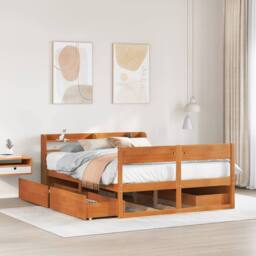 Berkfield Home Bed Frame without Mattress Wax Brown 120x200 cm Solid Wood Pine - Size: Small Double - thumbnail 2