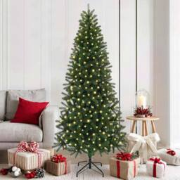 Berkfield Home Elegant Artificial Christmas Tree with 300 LEDs Green 180 cm PE a - thumbnail 2