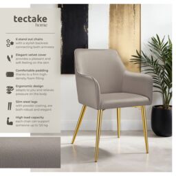 tectake Dining Chair Avane Set Of 6 - Taupe - Size: 6 Pack - thumbnail 2