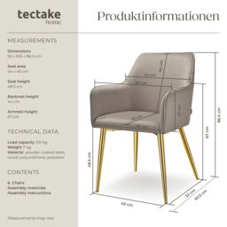 tectake Dining Chair Avane Set Of 6 - Taupe - Size: 6 Pack - thumbnail 6