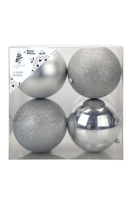 VFM e-Store Christmas Baubles Pack of 3- 12cm in Silver - image 1