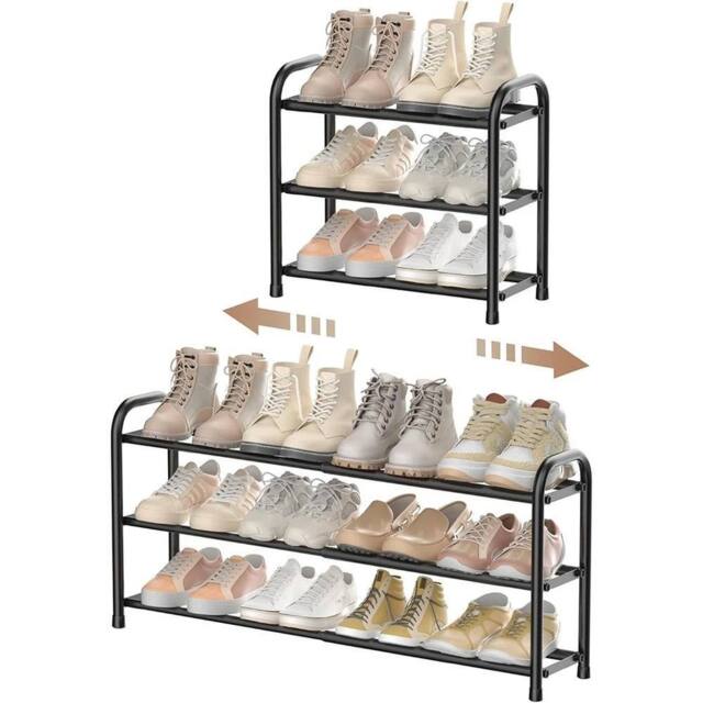 VOGREX Metal 3-Tier Expandable Adjustable Closet Shoe Rack Organizer in Black - image 1