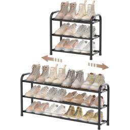VOGREX Metal 3-Tier Expandable Adjustable Closet Shoe Rack Organizer in Black - thumbnail 1