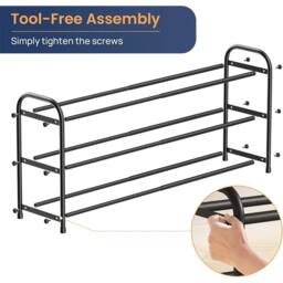 VOGREX Metal 3-Tier Expandable Adjustable Closet Shoe Rack Organizer in Black - thumbnail 3