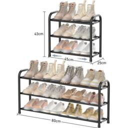 VOGREX Metal 3-Tier Expandable Adjustable Closet Shoe Rack Organizer in Black - thumbnail 2