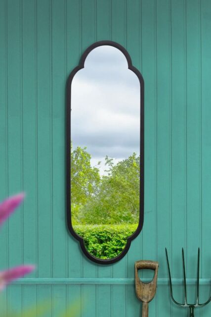MirrorOutlet Black Metal Framed Double Arched Oval Garden Wall Mirror 102 X 35.5CM - Size: 1 Pack - image 1