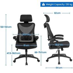 Kelvenix High Back Home Mesh Chair Ergonomic Office Chair black - Size: 0.6m2 - thumbnail 2