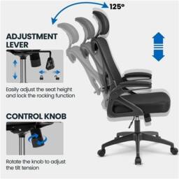 Kelvenix High Back Home Mesh Chair Ergonomic Office Chair black - Size: 0.6m2 - thumbnail 3