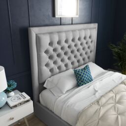 DS Living Kingston Upholstered Soft Grey Velvet Bed Frame - Size: King - thumbnail 2