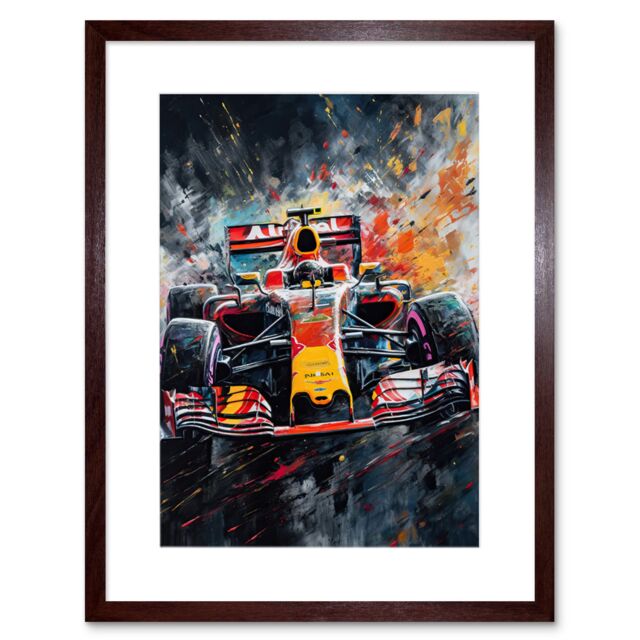 "Artery8 Wall Art Print Race Car Driver Racing Action Shot Painting Artwork Framed 9X7 Inch in Brown - Size: W7"" x H9""" - image 1