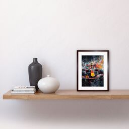 "Artery8 Wall Art Print Race Car Driver Racing Action Shot Painting Artwork Framed 9X7 Inch in Brown - Size: W7"" x H9""" - thumbnail 2