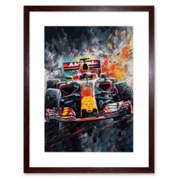 "Artery8 Wall Art Print Race Car Driver Racing Action Shot Painting Artwork Framed 9X7 Inch in Brown - Size: W7"" x H9""" - thumbnail 1