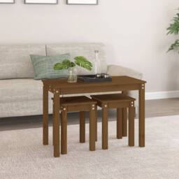Berkfield Home Nesting Tables 3 pcs Honey Brown Solid Wood Pine - thumbnail 3