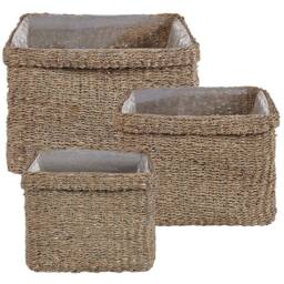Wyld and Coco Natural Seagrass Planter Set of 3 - 23x34 cm 27x36 cm 30x45 cm in Brown - Size: Large - thumbnail 2