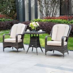 Direct Wicker Garden Aluminum Rattan Bistro Set, Round Table & 2 Armchairs in Brown - Size: 2 Person