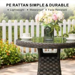 Direct Wicker Garden Aluminum Rattan Bistro Set, Round Table & 2 Armchairs in Brown - Size: 2 Person - thumbnail 5
