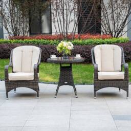 Direct Wicker Garden Aluminum Rattan Bistro Set, Round Table & 2 Armchairs in Brown - Size: 2 Person - thumbnail 9