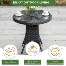 Direct Wicker Garden Aluminum Rattan Bistro Set, Round Table & 2 Armchairs in Brown - Size: 2 Person - thumbnail 6