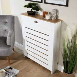 Home Source Batley Radiator Cover Grill Shelf Cabinet With Drawer MDF Modern White - thumbnail 2