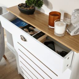 Home Source Batley Radiator Cover Grill Shelf Cabinet With Drawer MDF Modern White - thumbnail 3
