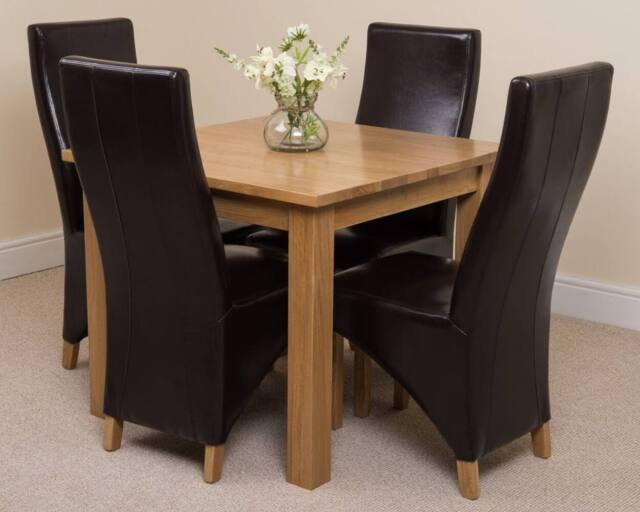Thats Furniture Oslo 90 x 90 cm Oak Small Dining Table & 4 Lola Leather Chairs in Brown - image 1