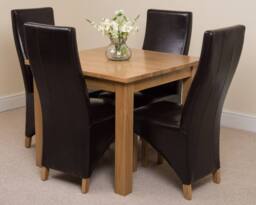 Thats Furniture Oslo 90 x 90 cm Oak Small Dining Table & 4 Lola Leather Chairs in Brown