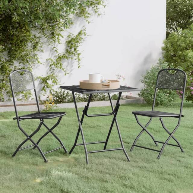 Berkfield Home 3 Piece Garden Dining Set Expanded Metal Mesh Anthracite in Black - image 1