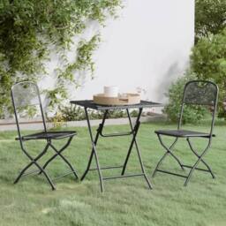 Berkfield Home 3 Piece Garden Dining Set Expanded Metal Mesh Anthracite in Black - thumbnail 1