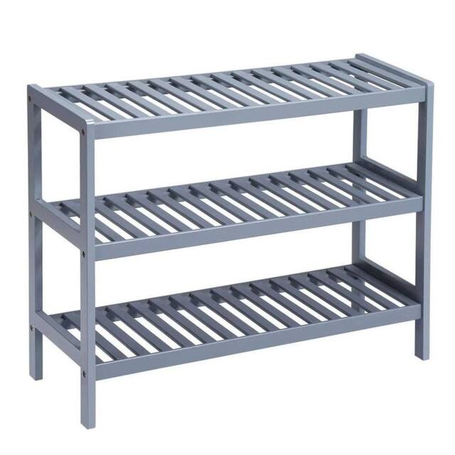 Kelvenix Grey 3 Tier Bamboo Wooden Shoe Storage - Size: 0.6m2 - image 1