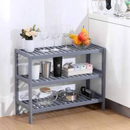 Kelvenix Grey 3 Tier Bamboo Wooden Shoe Storage - Size: 0.6m2 - thumbnail 2